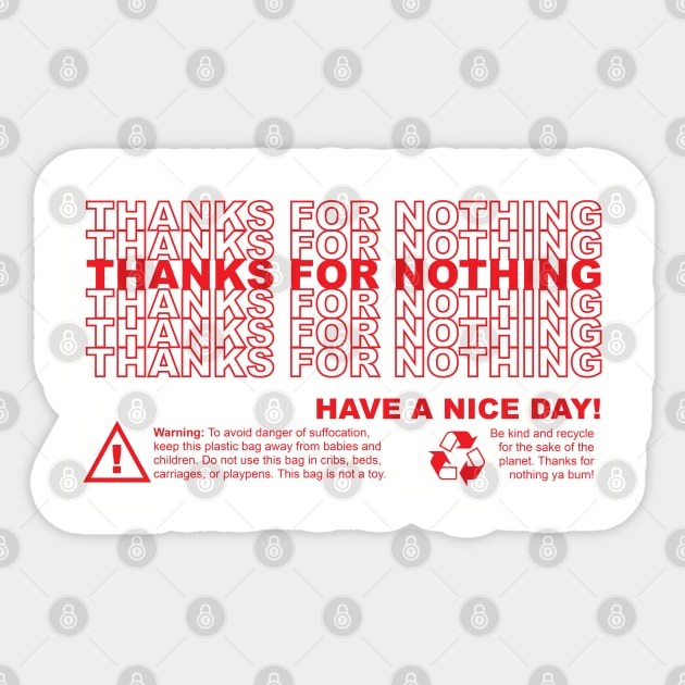 Thanks For Nothing Plastic bag Sticker by Alema Art